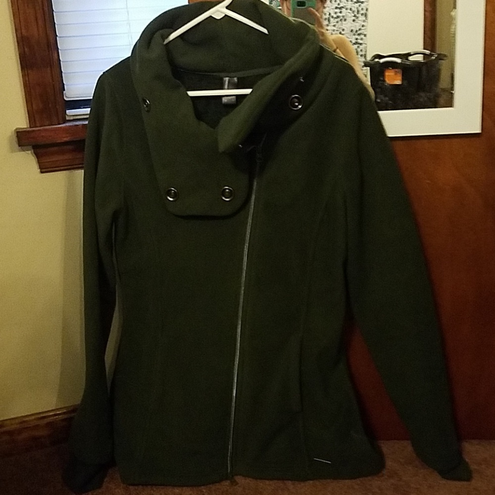 Dark Green cowl neck fleece pea coat